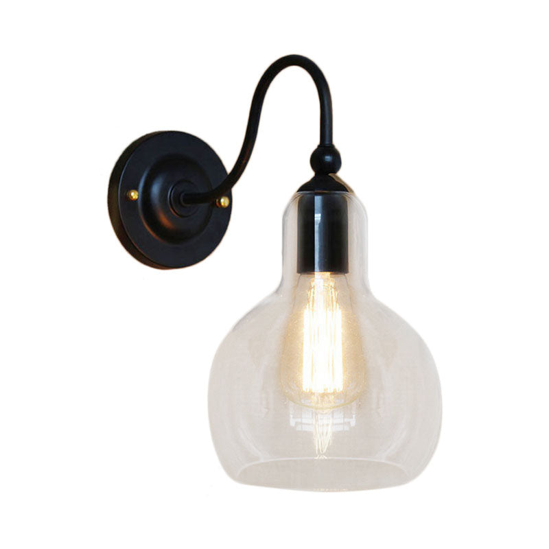 Avtoit | One Pear Wall Light with Pumpkin Shade Clear Glass Industrial Corridor Wall Lamp in Black