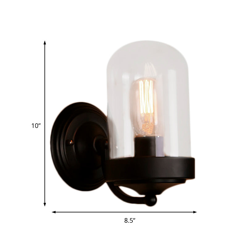 Avtoit | Capsule Wall Mounted Lighting 1/2 Light Bulb Industrial Black Clear Glass Lighting for Portico