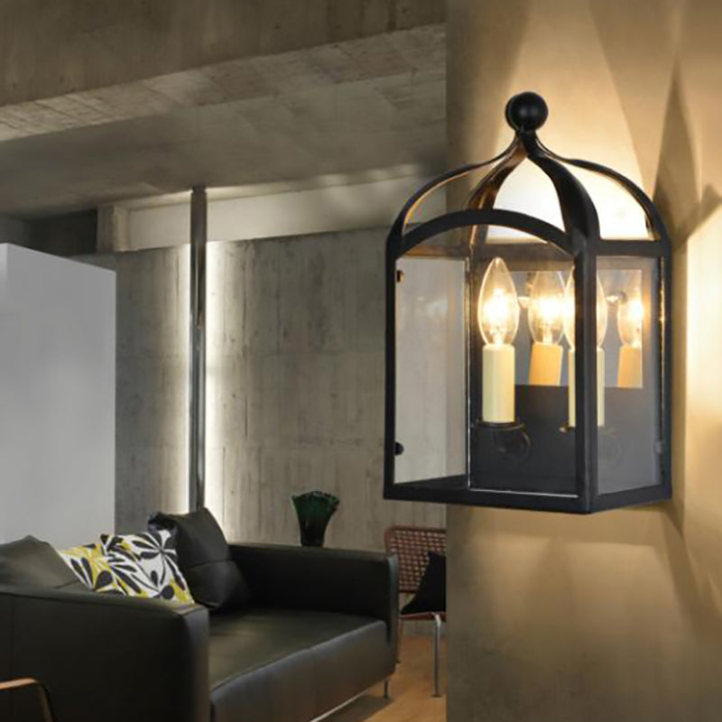Avtoit | Old Brass Candle Wall Lamp with Metal Cage Shade 2 Lights Vintage Wall Light for Hallway