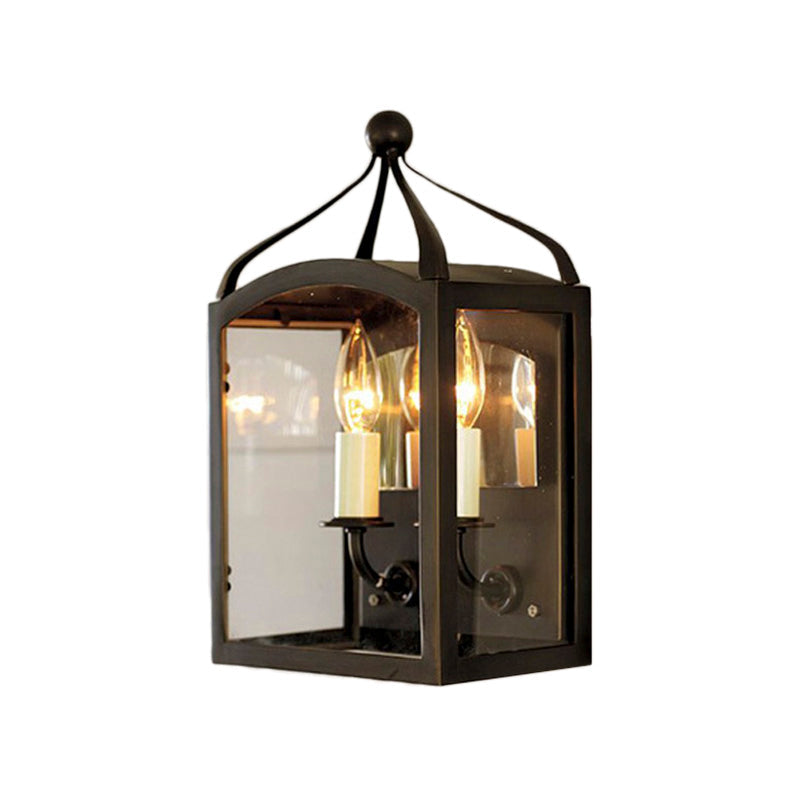 Avtoit | Old Brass Candle Wall Lamp with Metal Cage Shade 2 Lights Vintage Wall Light for Hallway