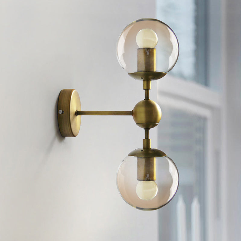 Avtoit | 1/2-Head Global Wall Mount Light with Amber Glass Shade Modernist Wall Lamp Lighting in Gold for Bedroom