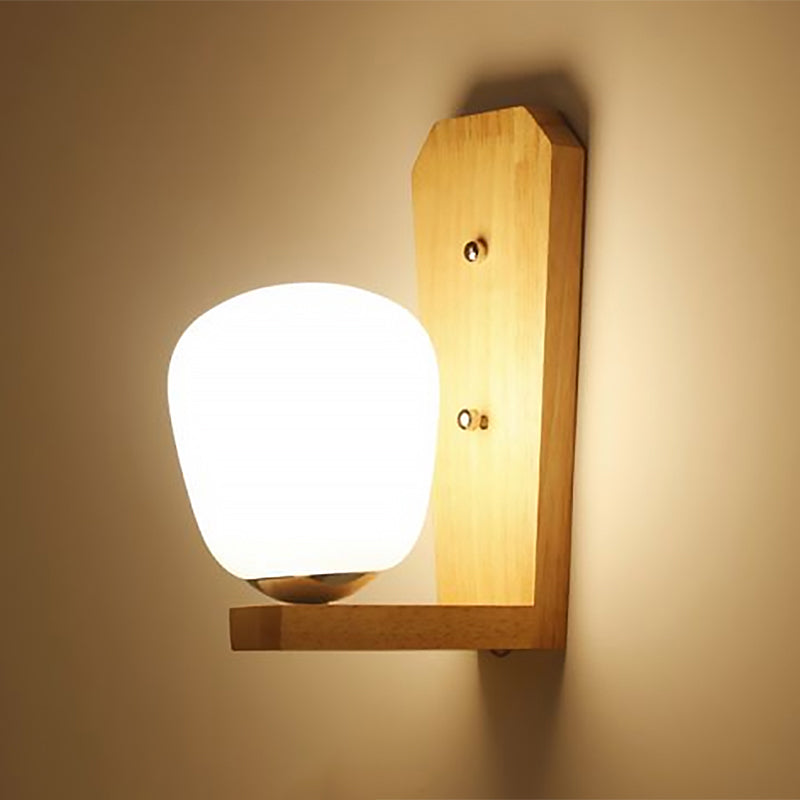Avtoit | Milk Glass Mini Wall Mounted Lighting Nordic Style 1 Light Indoor Wall Light made of Wood for the Bedroom
