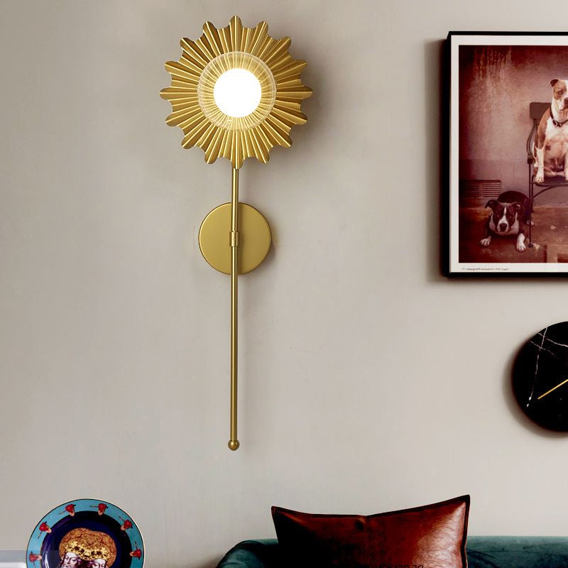 Avtoit | Brass Wall Light Torch 1 Light Metal and Clear Glass Mid-Century Modern Wall Light