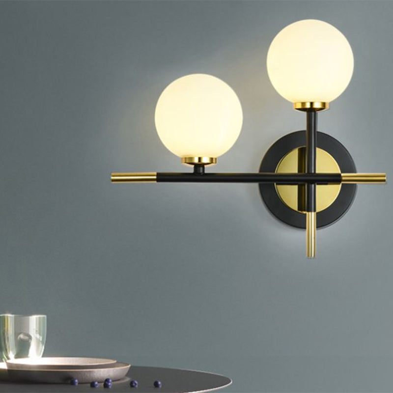 Avtoit | Milk glass orb wall light with cross design 2 lights modern black and brass wall light