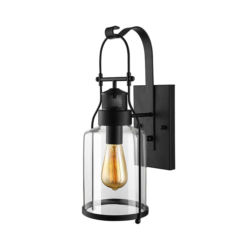 Avtoit | Cylinder clear glass wall-mounted lamp industrial single bulb living room wall sconce in black/white/rust with cage