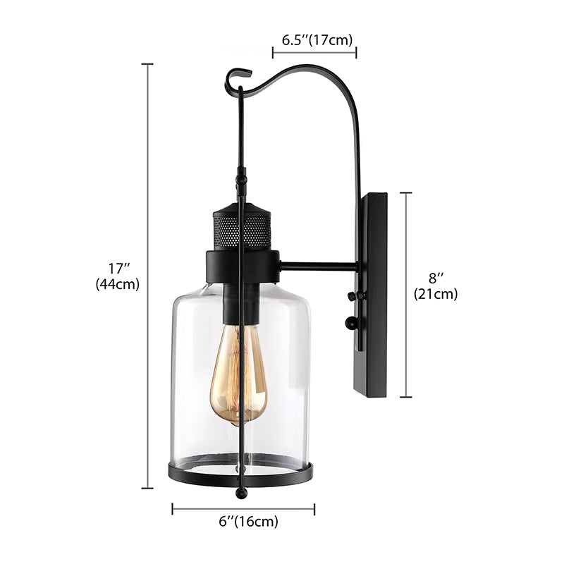 Avtoit | Cylinder clear glass wall-mounted lamp industrial single bulb living room wall sconce in black/white/rust with cage