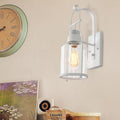 Avtoit | Cylinder clear glass wall-mounted lamp industrial single bulb living room wall sconce in black/white/rust with cage