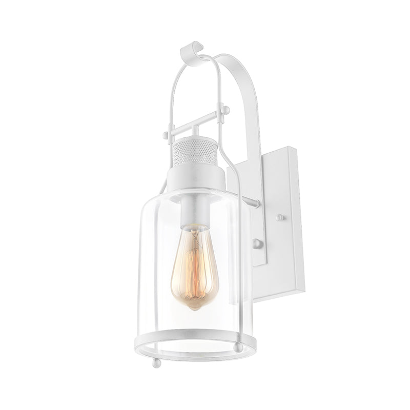 Avtoit | Cylinder clear glass wall-mounted lamp industrial single bulb living room wall sconce in black/white/rust with cage
