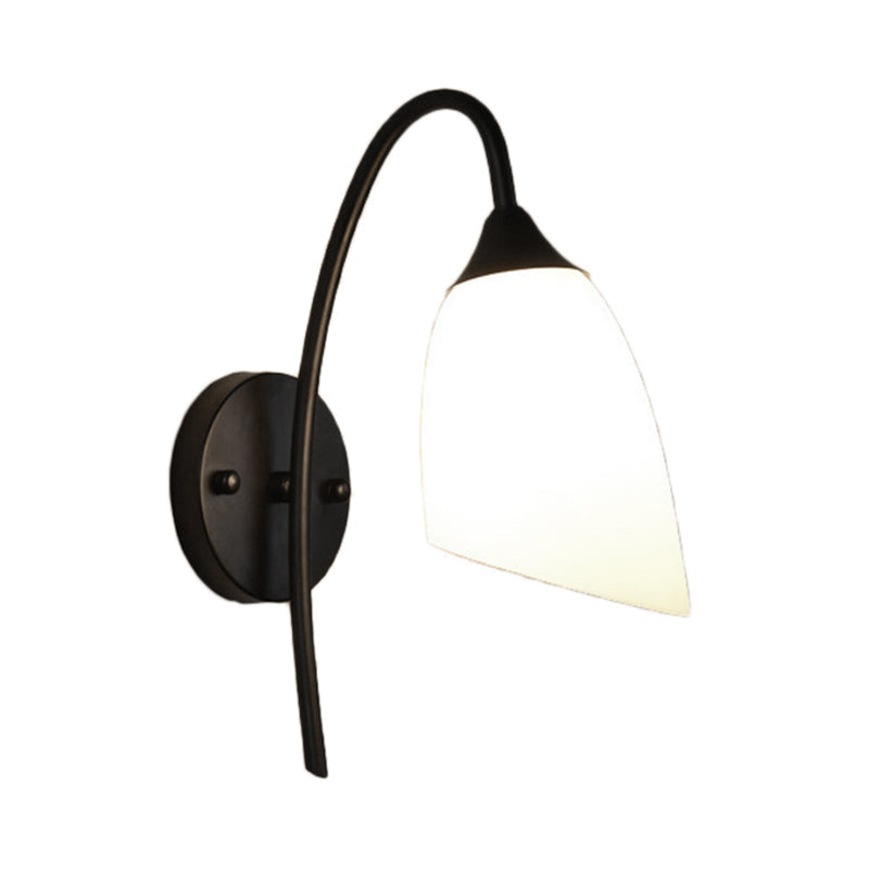 Avtoit | 1 Bulb Angle Shade Wall Mounted Light Fixture Modern Black/Gold Milk Glass Lighting for Bedroom