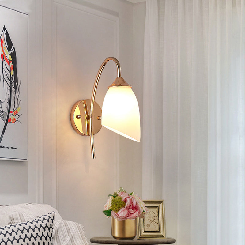 Avtoit | 1 Bulb Angle Shade Wall Mounted Light Fixture Modern Black/Gold Milk Glass Lighting for Bedroom