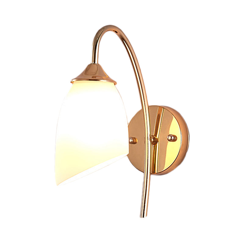 Avtoit | 1 Bulb Angle Shade Wall Mounted Light Fixture Modern Black/Gold Milk Glass Lighting for Bedroom