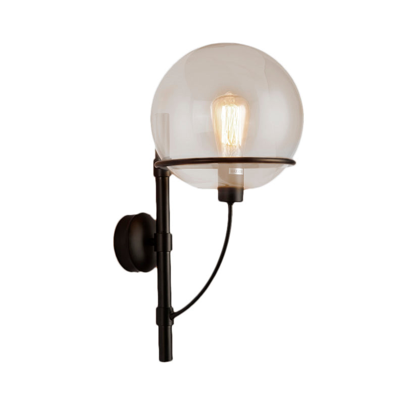 Avtoit | 1 Light Globe Wall Lamp Light Fixture Industrial Black Clear Glass Wall Lamp for Coffee Shop