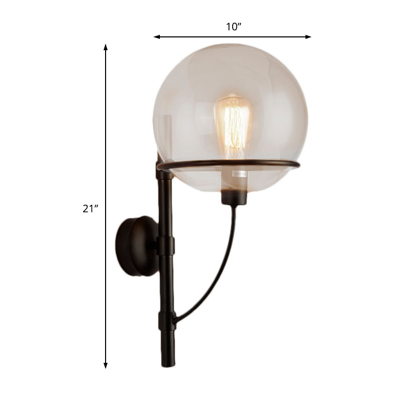 Avtoit | 1 Light Globe Wall Lamp Light Fixture Industrial Black Clear Glass Wall Lamp for Coffee Shop