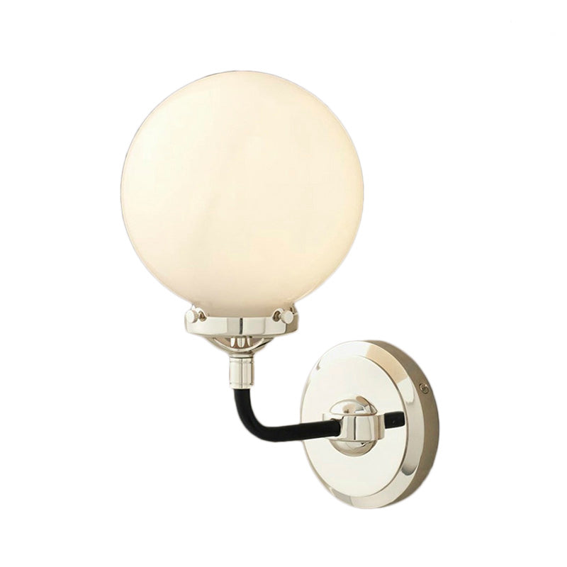 Avtoit | Modern Globe Shade Wall Lamp Fixture 1/2-Bulb Opal Glass Sconce Light in Antique Brass/Chrome