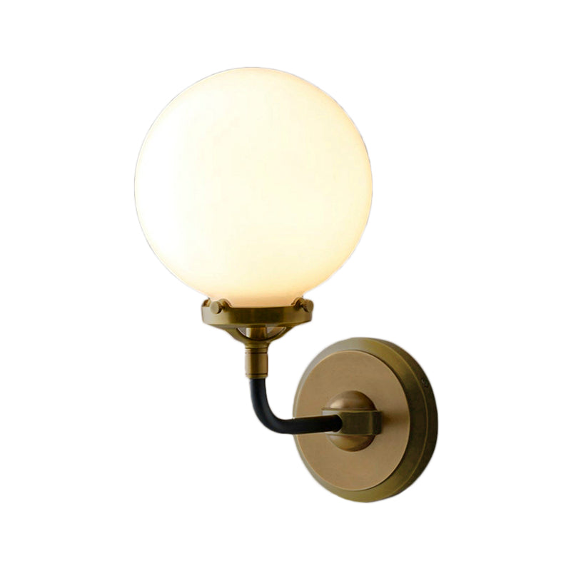 Avtoit | Modern Globe Shade Wall Lamp Fixture 1/2-Bulb Opal Glass Sconce Light in Antique Brass/Chrome