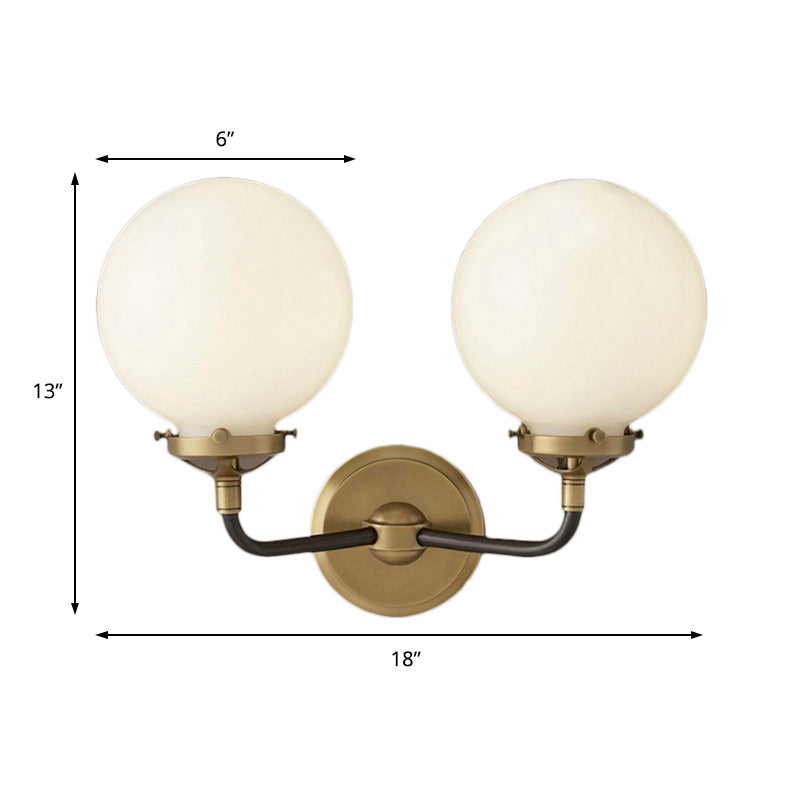 Avtoit | Modern Globe Shade Wall Lamp Fixture 1/2-Bulb Opal Glass Sconce Light in Antique Brass/Chrome