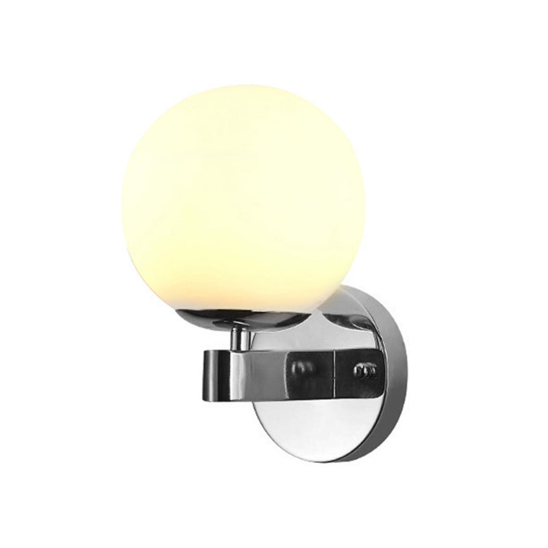 Avtoit | Chrome/Gold Round Wall Light Industrial Opal Glass 1 Light Bedroom Wall Lamp Fixture