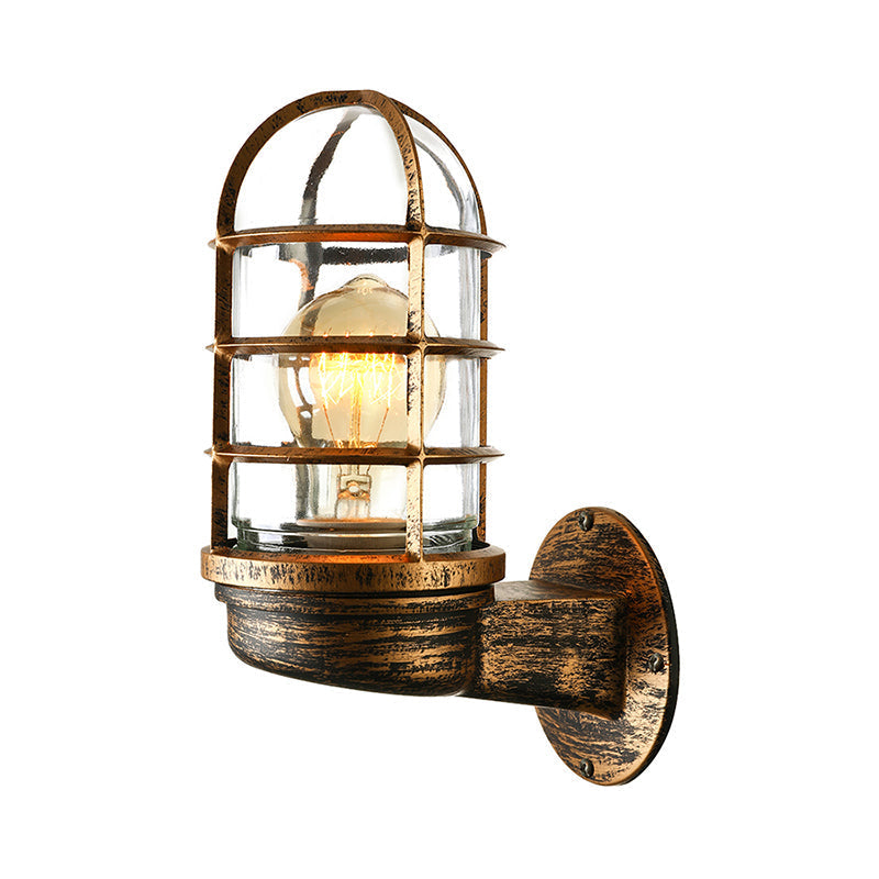 Avtoit | Cylinder Clear Glass Wall Mounted Lamp Industrial Single Bulb Living Room Wall Light in Pink/Blue/Green with Cage