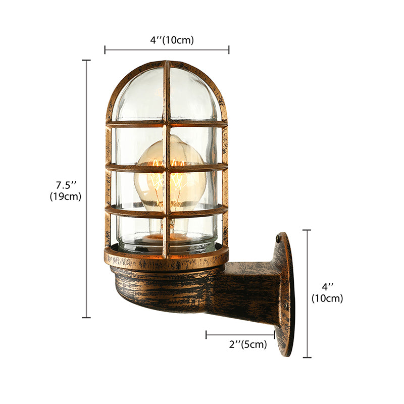 Avtoit | Cylinder Clear Glass Wall Mounted Lamp Industrial Single Bulb Living Room Wall Light in Pink/Blue/Green with Cage