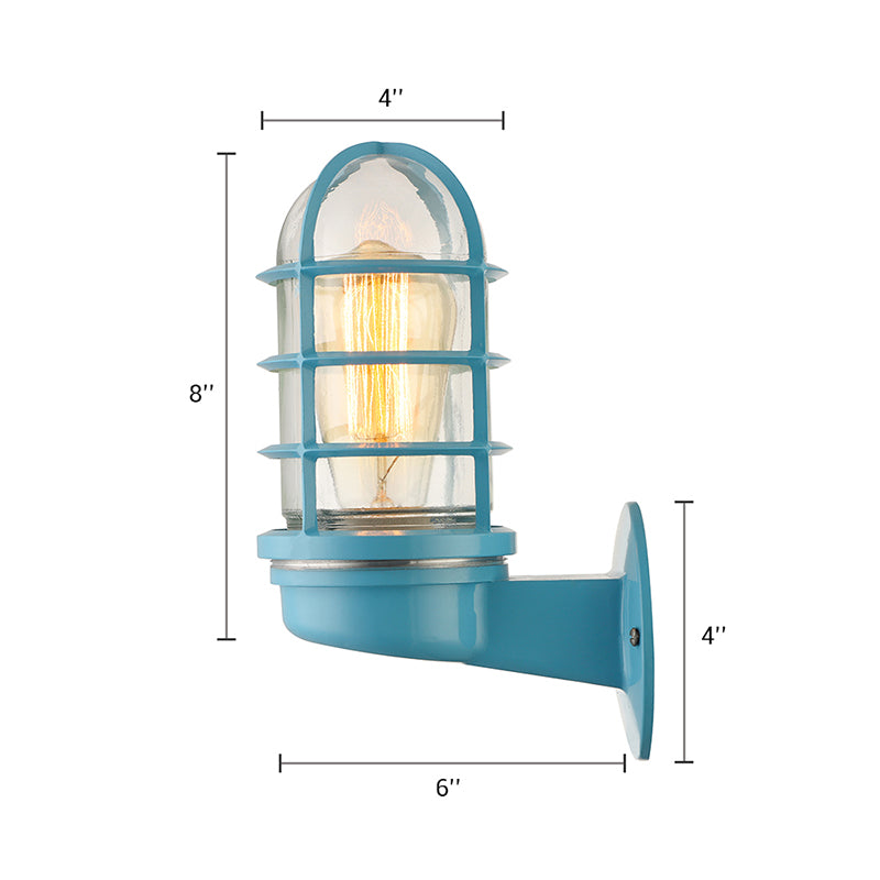 Avtoit | Cylinder Clear Glass Wall Mounted Lamp Industrial Single Bulb Living Room Wall Light in Pink/Blue/Green with Cage
