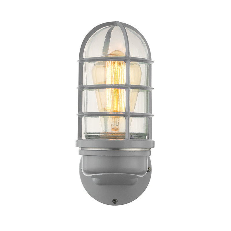 Avtoit | Cylinder Clear Glass Wall Mounted Lamp Industrial Single Bulb Living Room Wall Light in Pink/Blue/Green with Cage