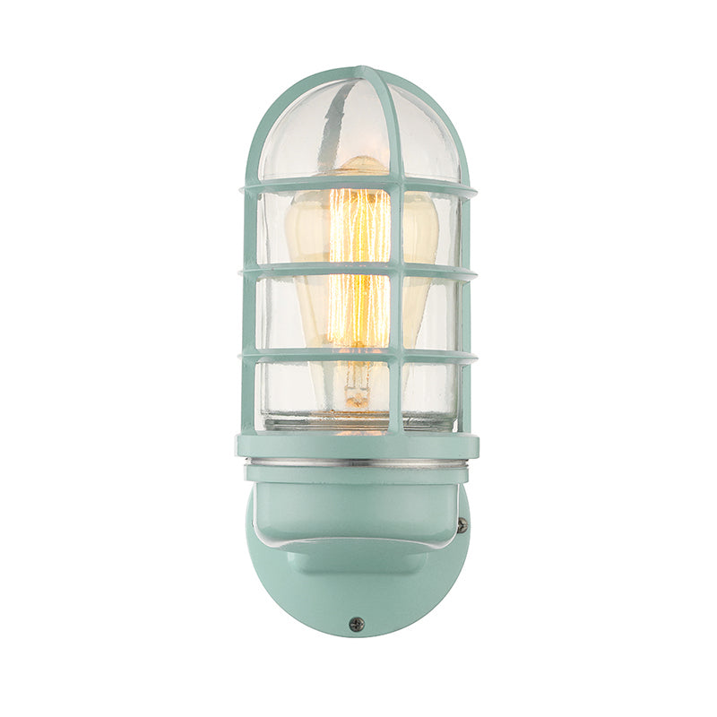 Avtoit | Cylinder Clear Glass Wall Mounted Lamp Industrial Single Bulb Living Room Wall Light in Pink/Blue/Green with Cage