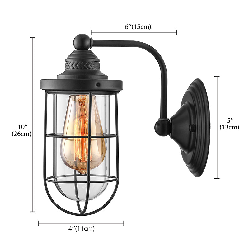 Avtoit | Industrial wire cage wall lighting 1/2-lamp clear glass wall lamp in black for stairs.