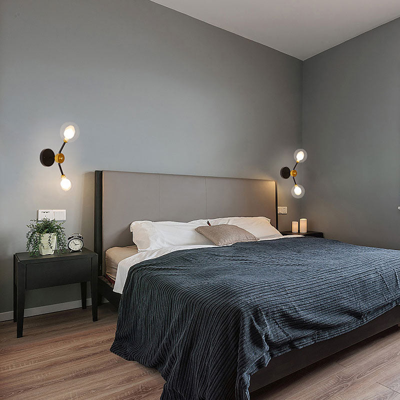 Avtoit | 2 Light Bedroom Wall Light with Global Clear Glass Shade Modern Black LED Wall Mounted Light