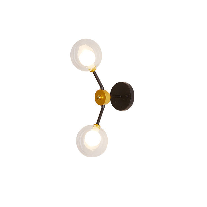 Avtoit | 2 Light Bedroom Wall Light with Global Clear Glass Shade Modern Black LED Wall Mounted Light