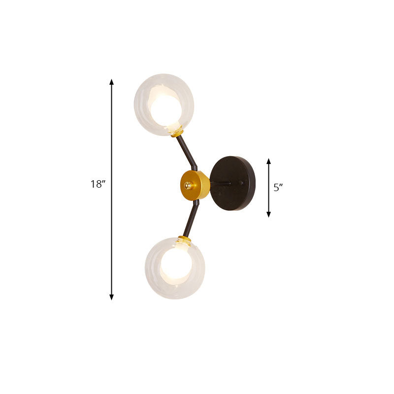 Avtoit | 2 Light Bedroom Wall Light with Global Clear Glass Shade Modern Black LED Wall Mounted Light
