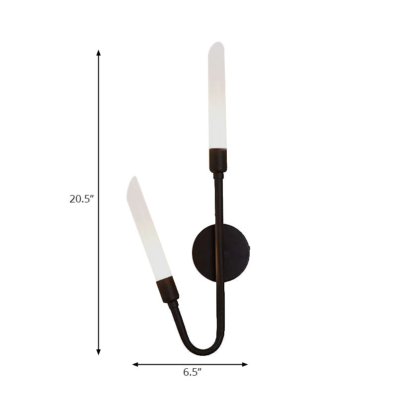 Avtoit | Black/Gold Finish Pipe Wall Lamp 2 Head Post Modern Matte Glass Wall Lamp for Living Room