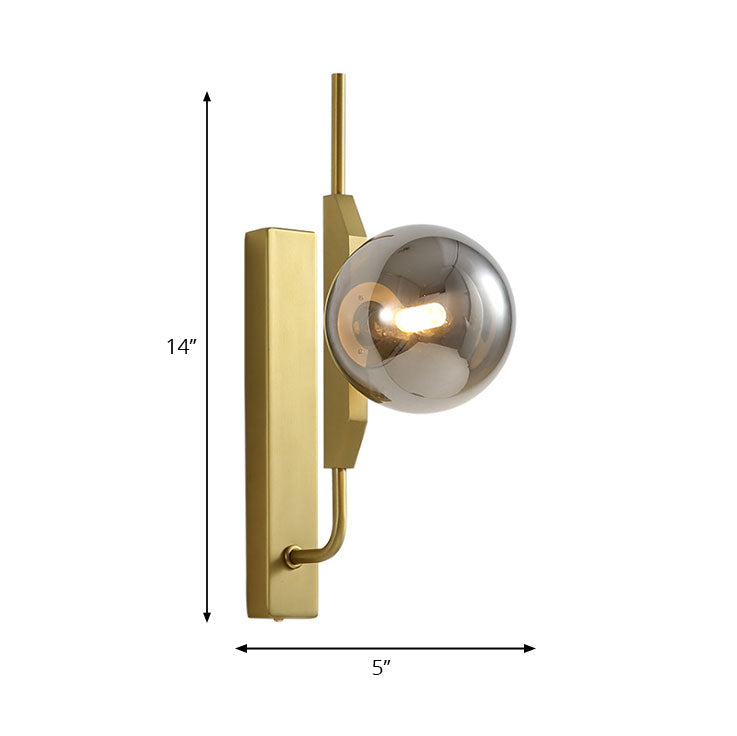 Avtoit | LED Bedroom Wall Light with Spherical Smoky/White/Amber Glass Shade Modern Brass Wall Mount Light