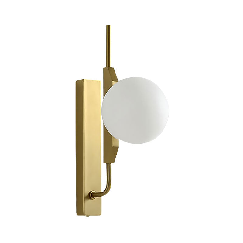 Avtoit | LED Bedroom Wall Light with Spherical Smoky/White/Amber Glass Shade Modern Brass Wall Mount Light