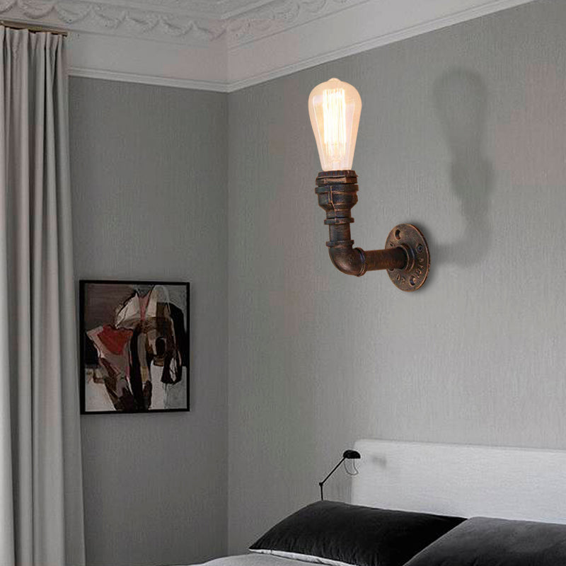 Avtoit | Curved Pipe Metal Wall Light Industrial Style 1 Bulb Bedroom Wall Lamp Light in Antique Bronze
