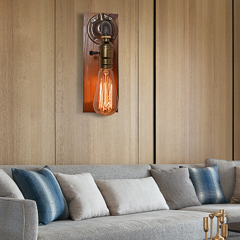 Avtoit | Open Bulb Living Room Wall Lamp Vintage Metal 1 Light Aged Brass Wall Light Lighting with Rectangular Backplate