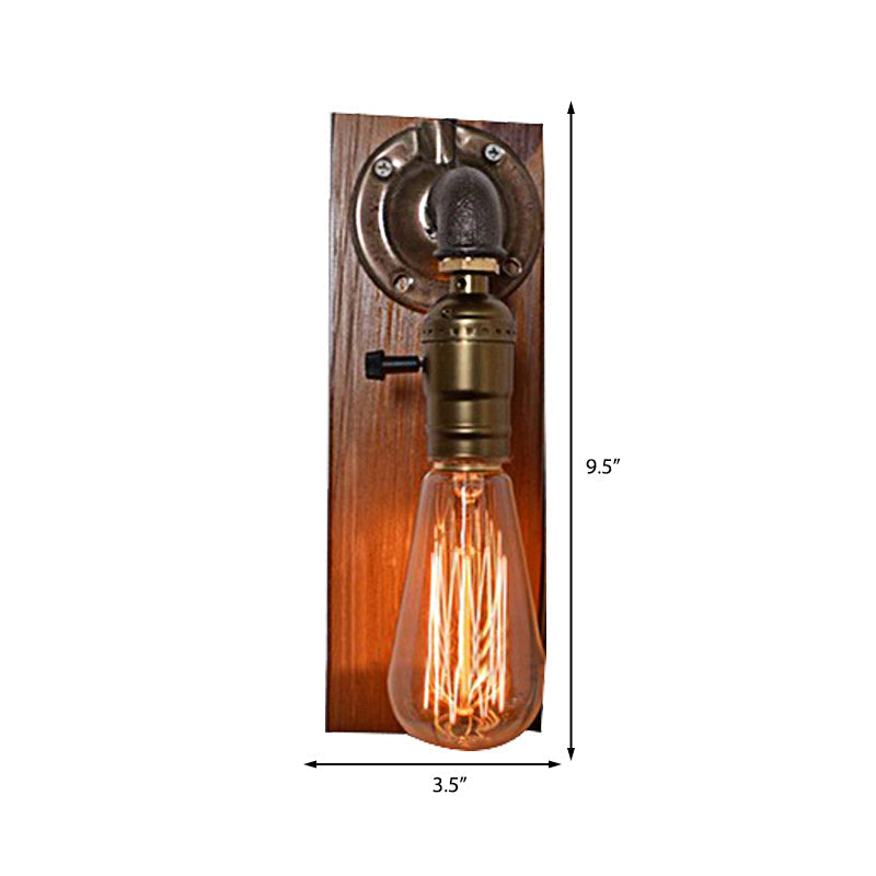 Avtoit | Open Bulb Living Room Wall Lamp Vintage Metal 1 Light Aged Brass Wall Light Lighting with Rectangular Backplate