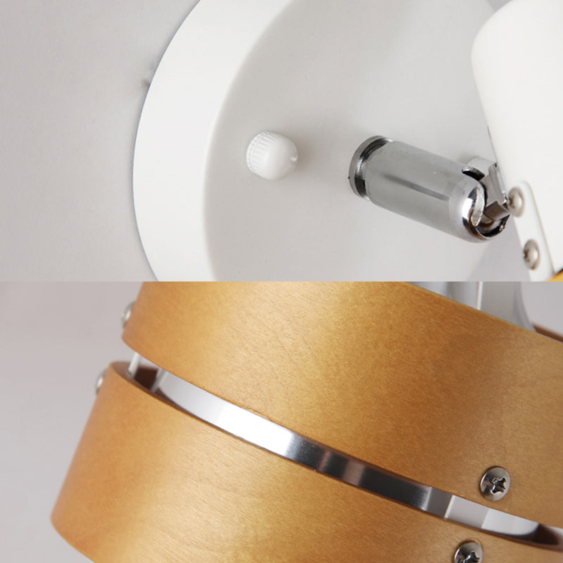 Avtoit | Study Room Drum Wall Lamp Corner Adjustable Wood Contemporary 1 Light Beige Wall Lamp