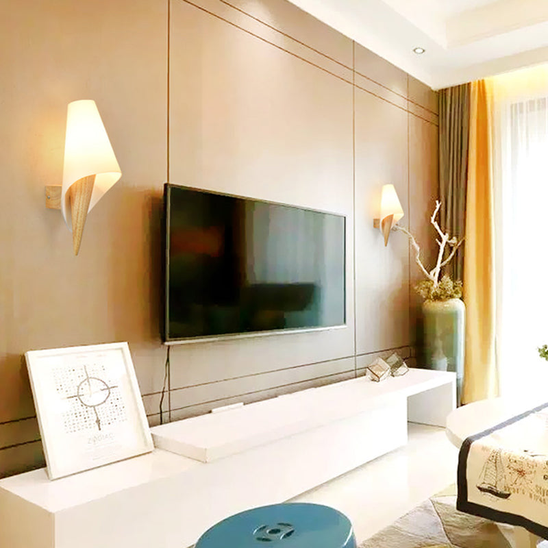 Avtoit | Glass Sweet Cone Wall Lamp Living Room 1 Light Contemporary Wall Light in White & Beige