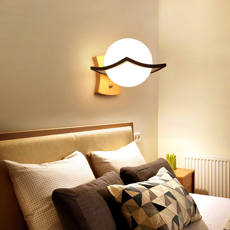 Avtoit | Contemporary globe shade wall lamp 1 head milk glass wall lamp in white for bedside table