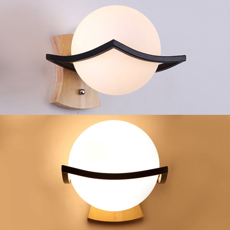 Avtoit | Contemporary globe shade wall lamp 1 head milk glass wall lamp in white for bedside table