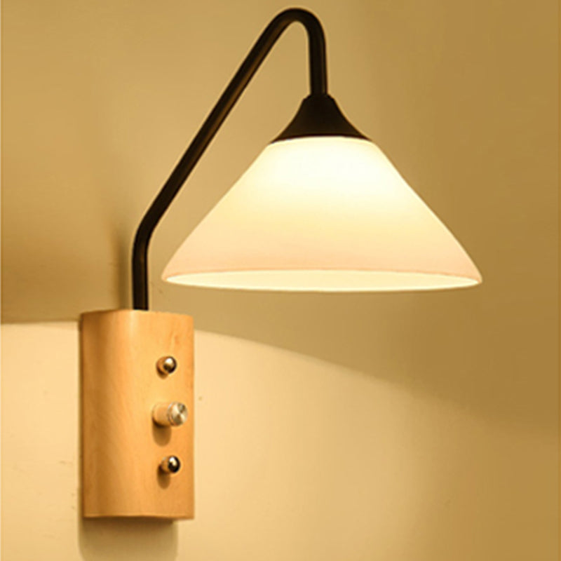 Avtoit | Milk glass conical wall lamp dining room corridor 1 light modern wall light with wooden base