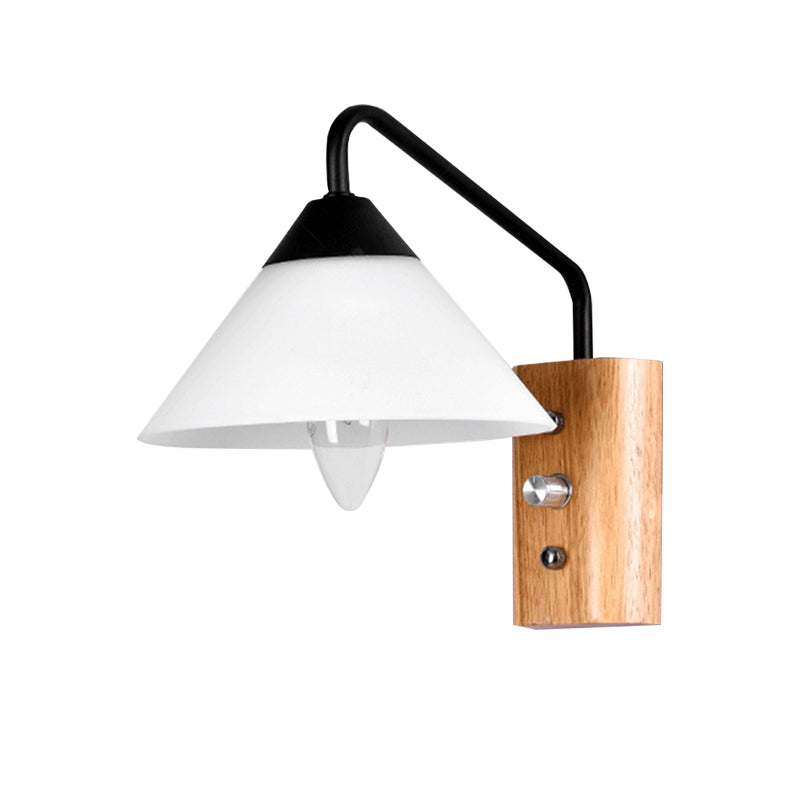 Avtoit | Milk glass conical wall lamp dining room corridor 1 light modern wall light with wooden base