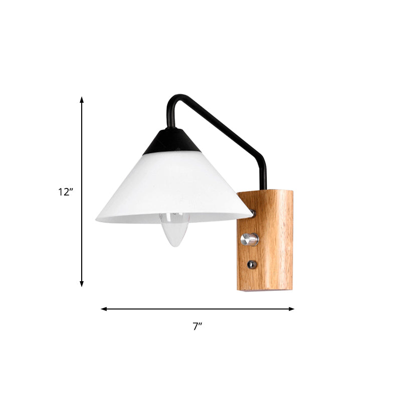 Avtoit | Milk glass conical wall lamp dining room corridor 1 light modern wall light with wooden base