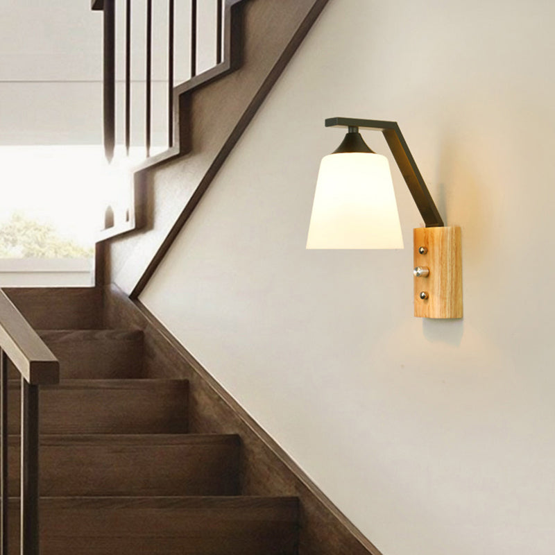 Avtoit | Bucket Shade Stairwell Wall Lamp Opal Glass 1 Head Contemporary Wall Light