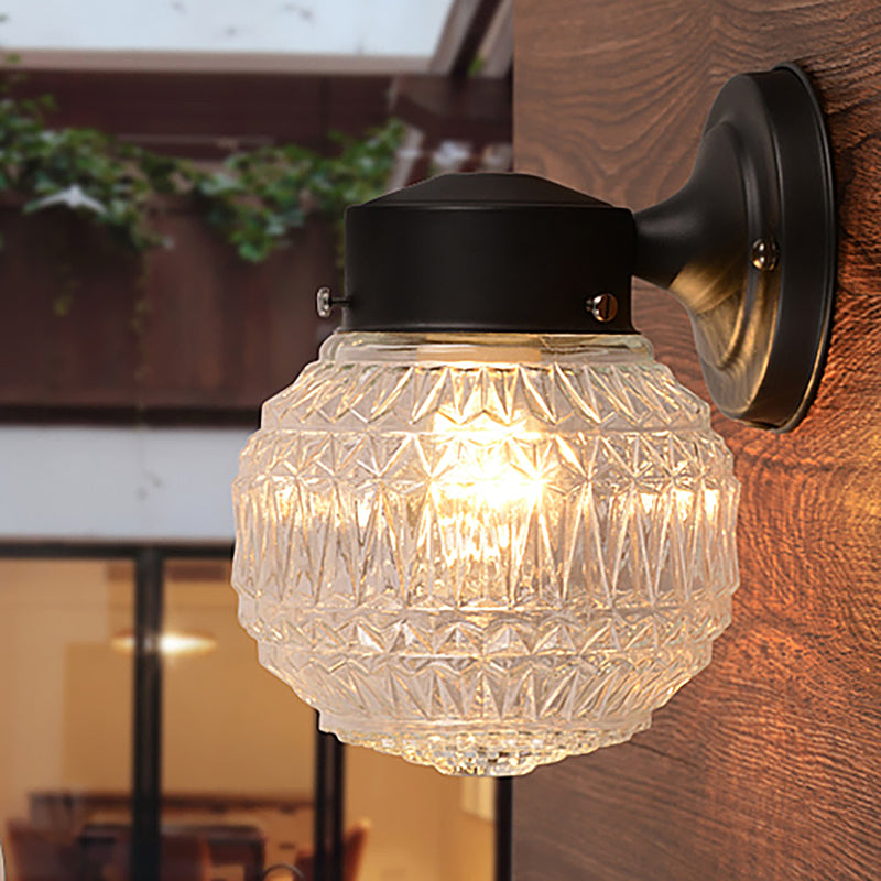 Avtoit | Black/White Spherical Wall Light Modernist 1 Light Grid Glass Wall Lamp Light for Reading Room