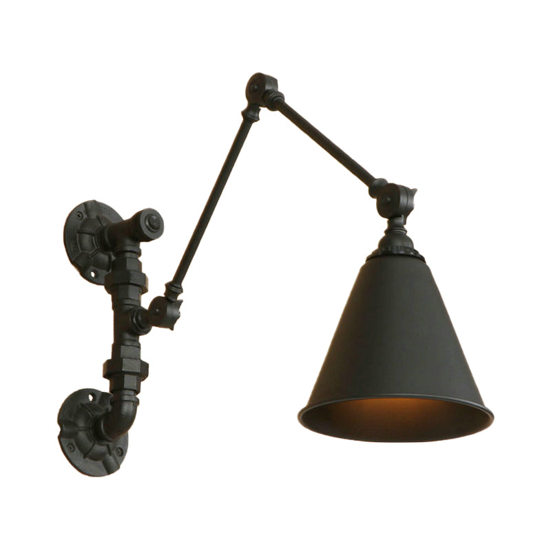 Avtoit | 1 Bulb Swing Arm Wall Lamp Lighting Industrial Black Metal Wall Mount Light with Cone Shade