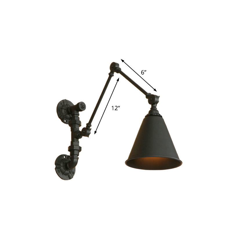 Avtoit | 1 Bulb Swing Arm Wall Lamp Lighting Industrial Black Metal Wall Mount Light with Cone Shade