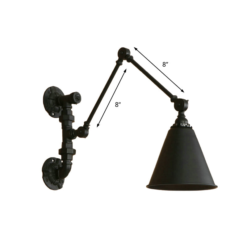 Avtoit | 1 Bulb Swing Arm Wall Lamp Lighting Industrial Black Metal Wall Mount Light with Cone Shade