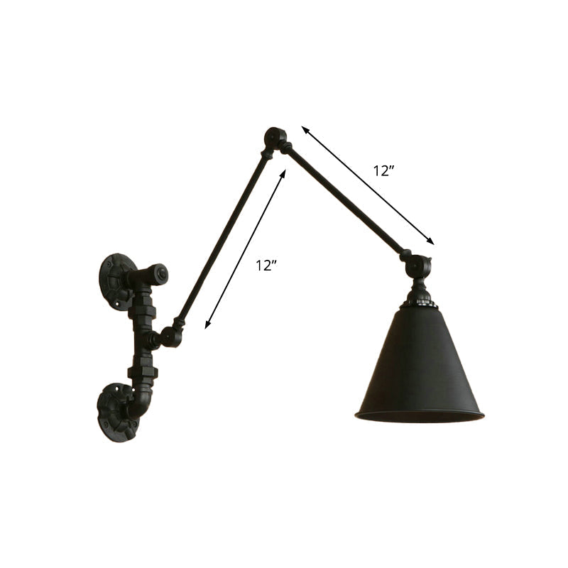 Avtoit | 1 Bulb Swing Arm Wall Lamp Lighting Industrial Black Metal Wall Mount Light with Cone Shade