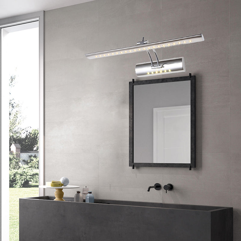 Avtoit | Nickel Finish Linear Wall Lamp Contemporary 16"/21.5" Width LED Metallic Makeup Lighting in White/Warm Light